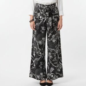 EST 1948 Black & White Floral Chain Print Belted Palazzo Wide Leg Pants XS NEW